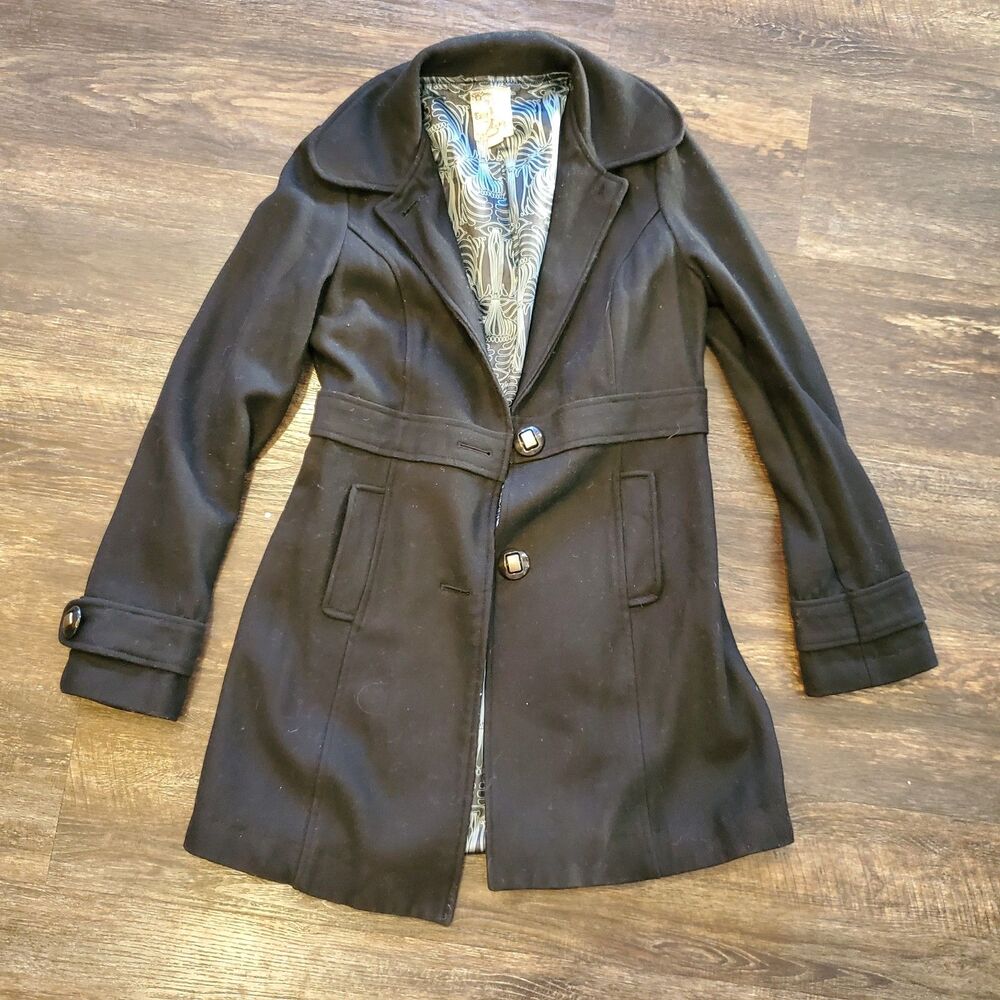 Anthropologie Tulle Black Peacoat Size Small